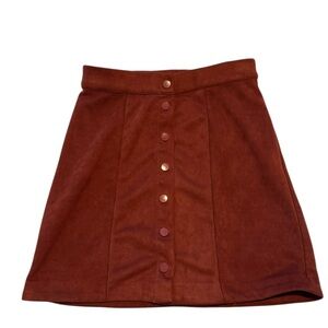 NWOT Tahari mini Skirt Size 4P Brown Faux Suede Leather Snap Button Front Pencil